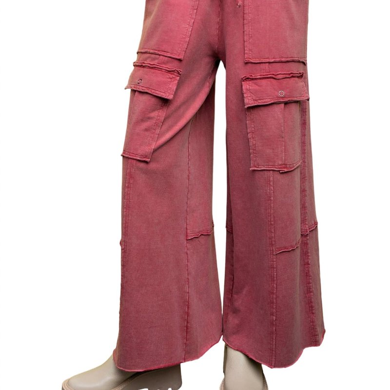 Easel Washed Cargo Pants In Burgundy