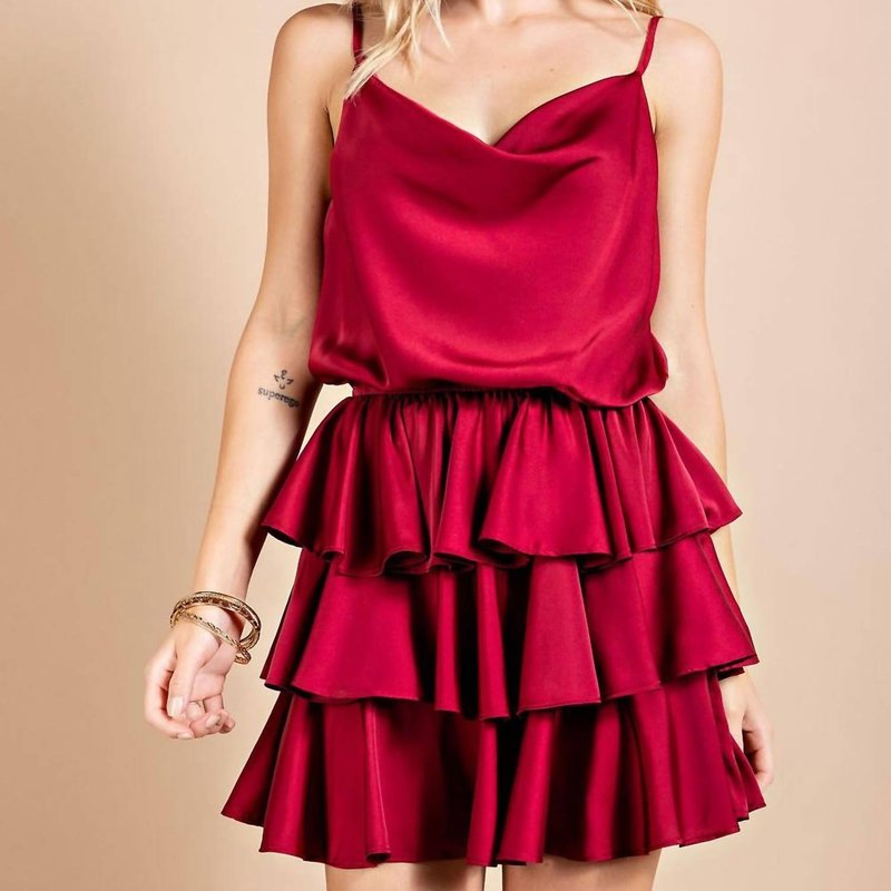 Shop Eesome Cowl Neck Ruffled Bottom Mini Dress In Red