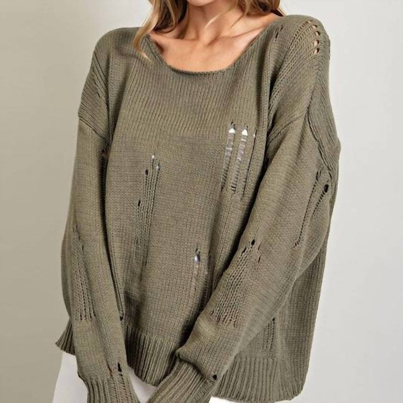 Shop Eesome Elena Distressed Sweater In Green