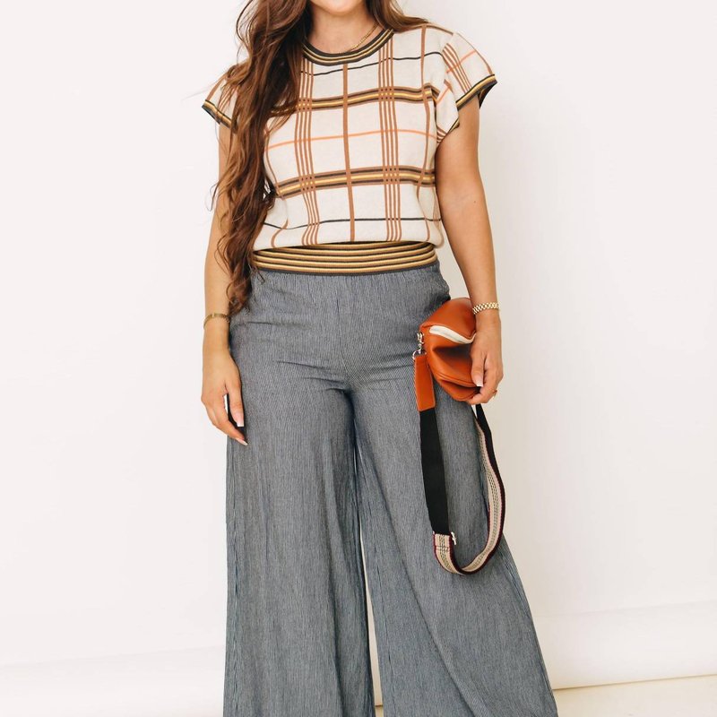 Shop Eesome Maritime Washed Pinstriped Wide Leg Pants In Blue