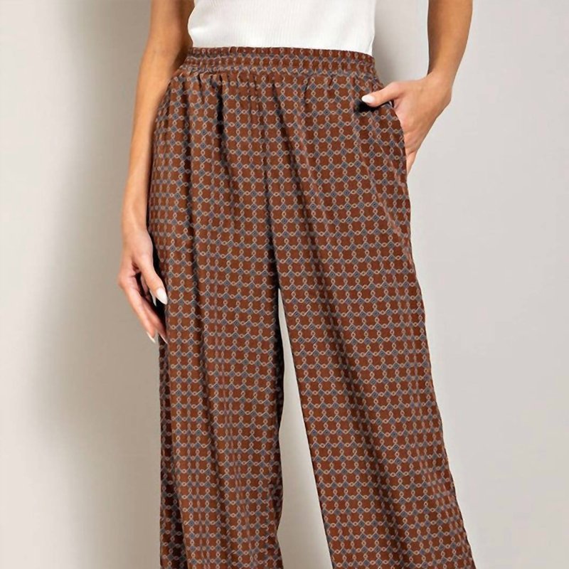 Shop Eesome Retro Print Trousers In Brown