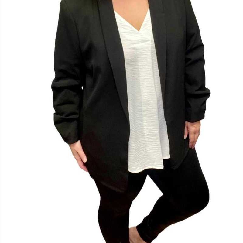 Shop Eesome Ruched Sleeve Blazer In Black