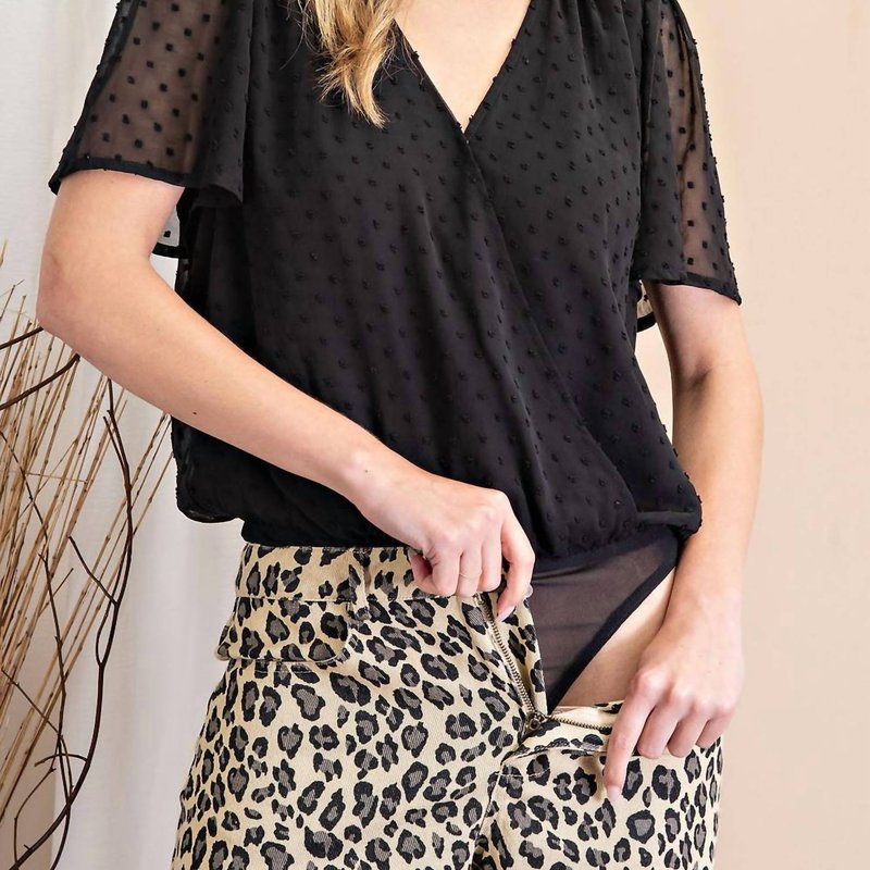 Shop Eesome Tufted Dots Bodysuit-blouse In Black