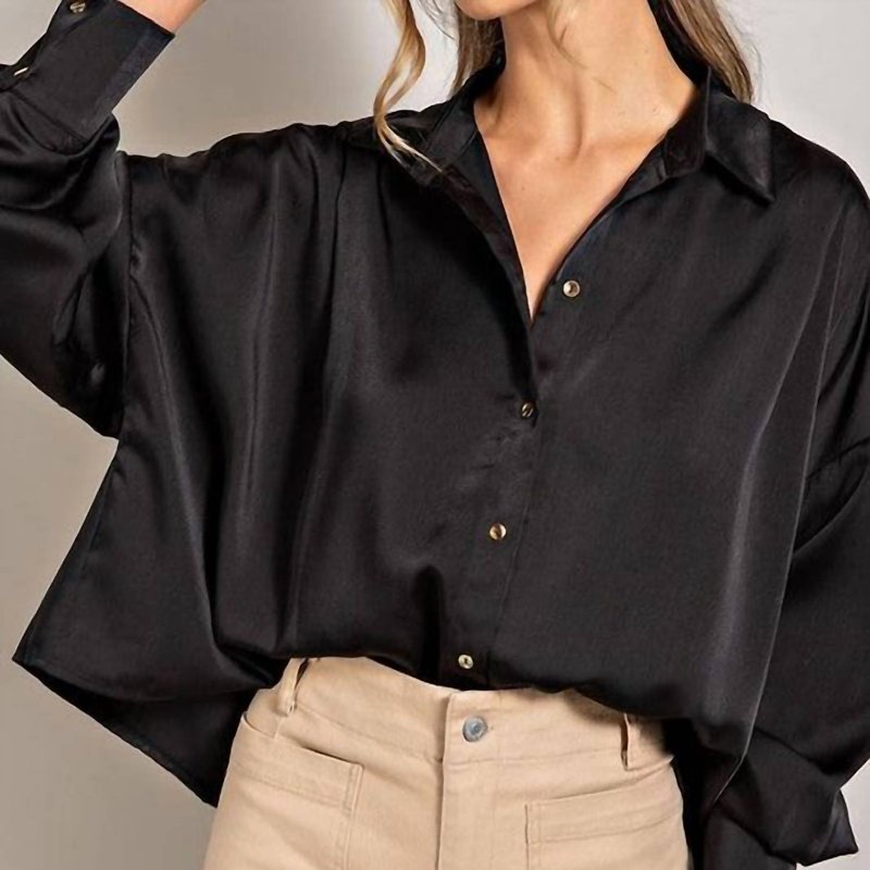 Shop Eesome Willow Satin Blouse In Black