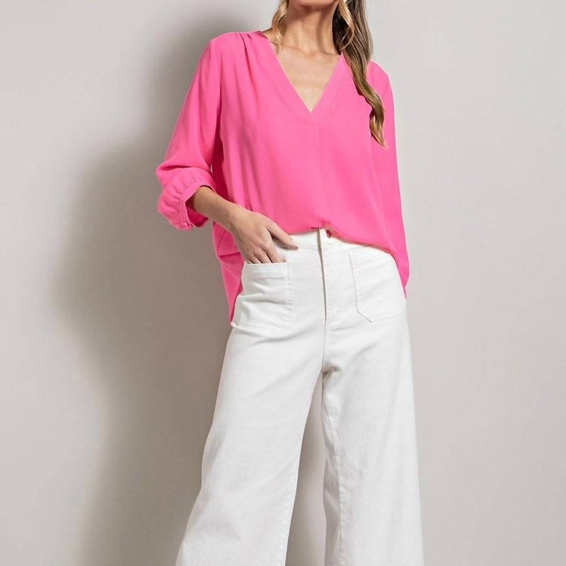 Shop Eesome Women's Long Sleeve V Neck Blouse In Pink