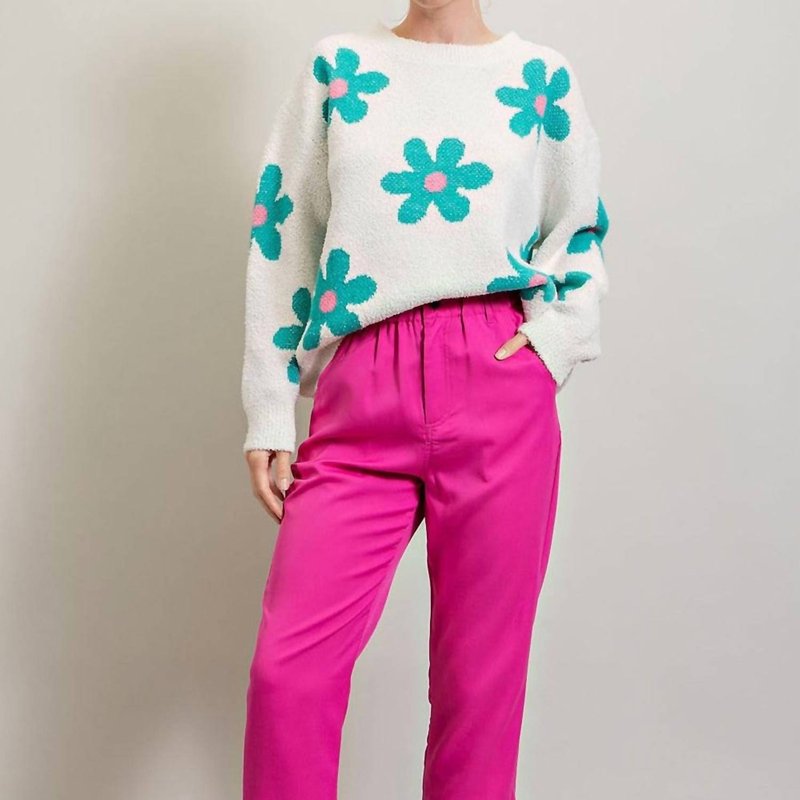 Shop Eesome Women's Sweater With Teal And Pink All Over Floral Print In White