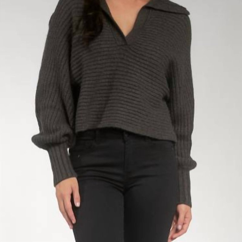 Shop Elan Big Open Collar Sweater In Grey