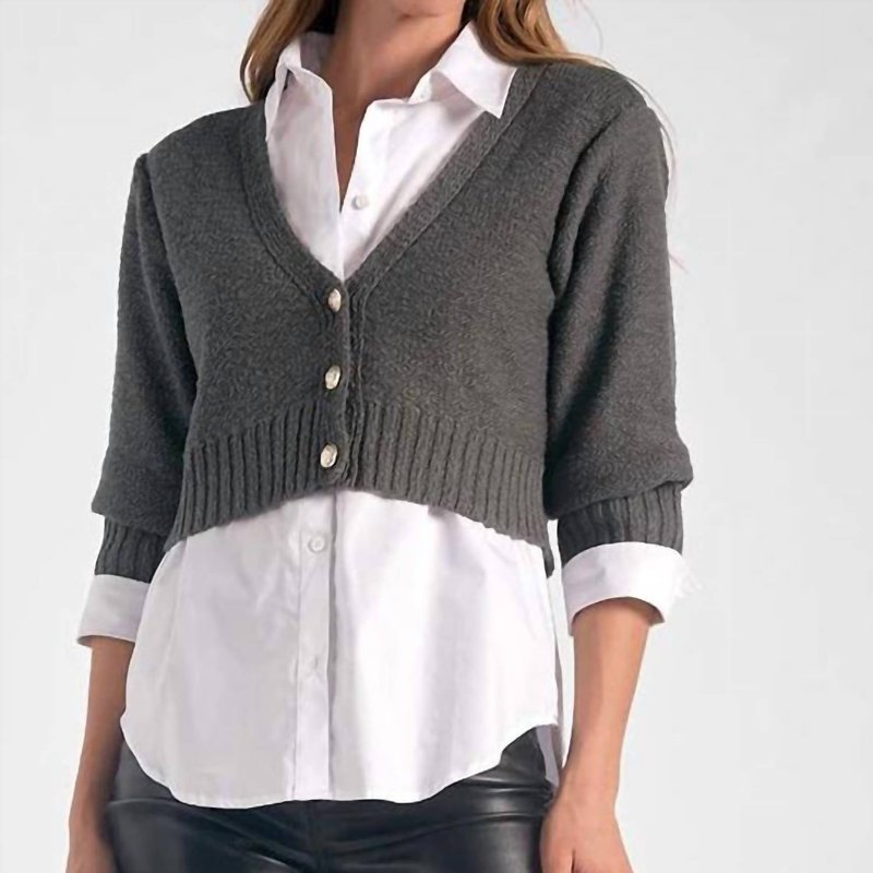 Shop Elan Layered Sweater Top In Gunmetal Grey