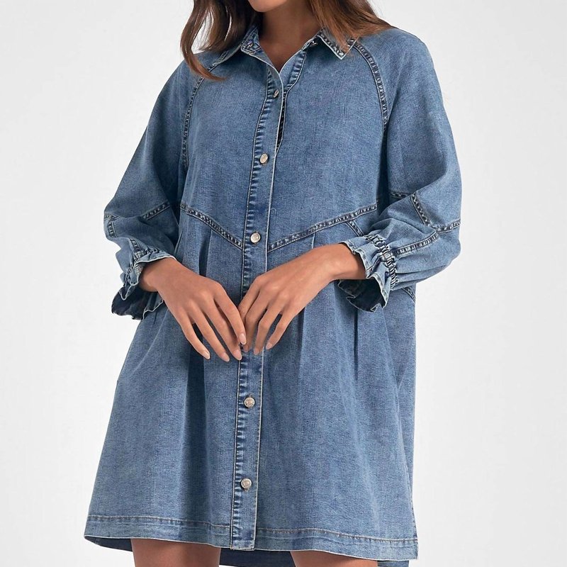 Shop Elan Long Sleeve Button Down Dress In Blue