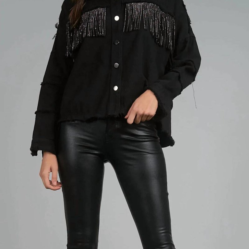 Shop Elan Sparkle Fringe Jacket In Black