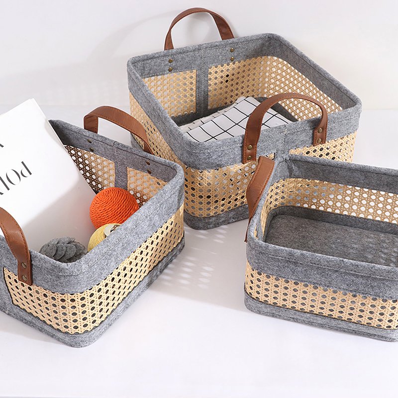 Ele Light & Decor Bohemian Storage Basket For Shelves Set Of 3 In Gray