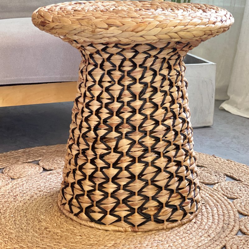 Ele Light & Decor Boho Handwoven Wicker Accent Table Living Room Side Table In Neutral
