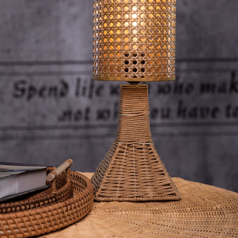 Ele Light & Decor Coastal Rattan Table Lamp Boho Decorative Nightstand Light In Brown