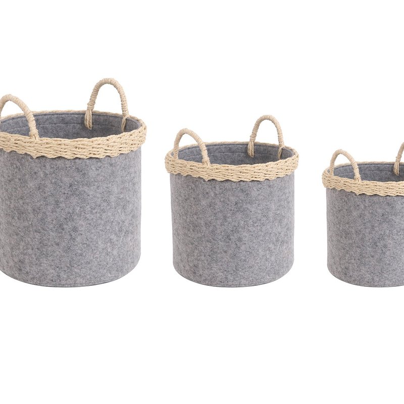 Ele Light & Decor Decorative Woven Rope Storage Basket Bin With Handles Set Of 3 In Blue