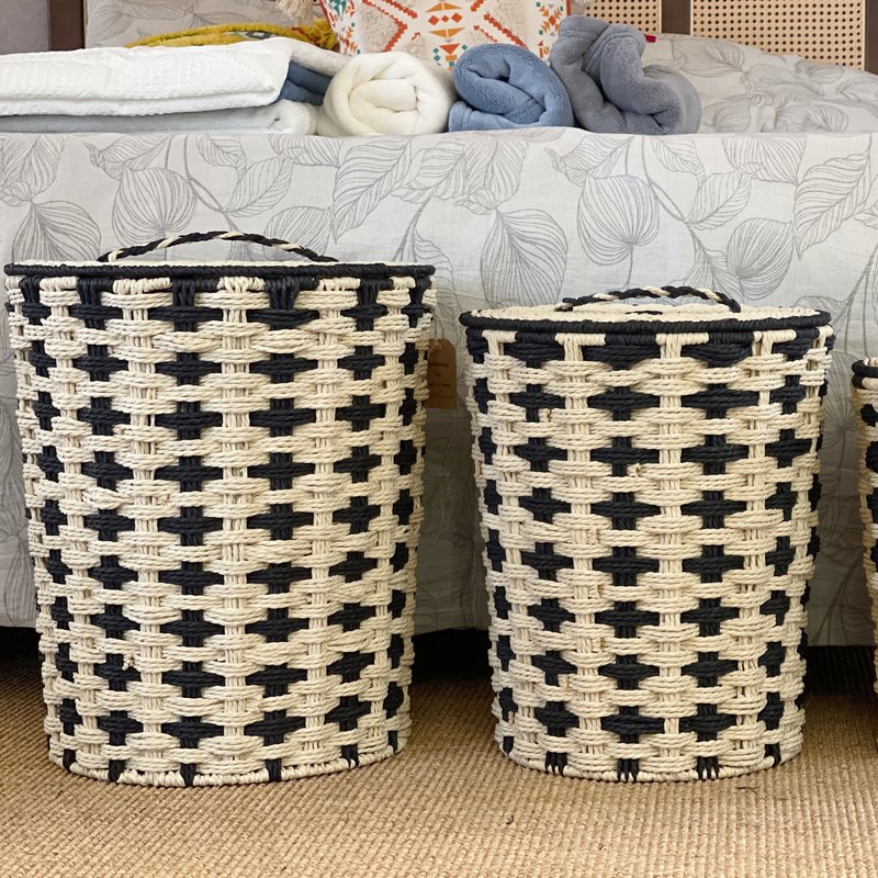 Ele Light & Decor Decorative Woven Storage Basket With Lid Set Of 3 In Neutral