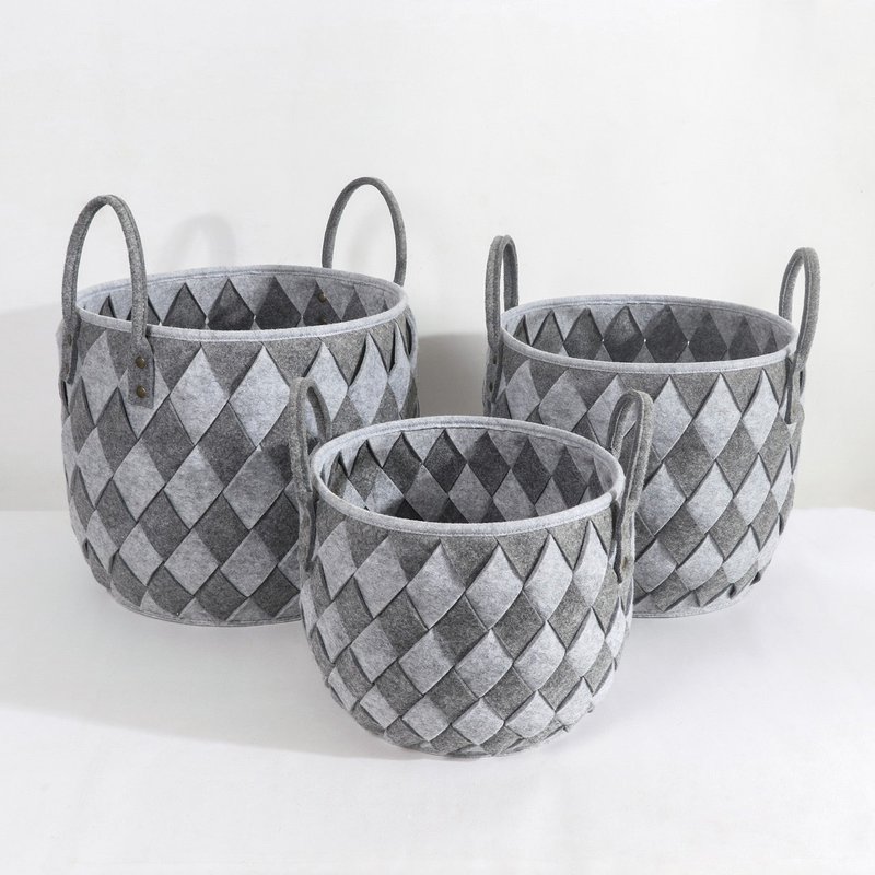Ele Light & Decor Handwoven Felt Basket Storage With Carry Handles Set Of 3 In Gray
