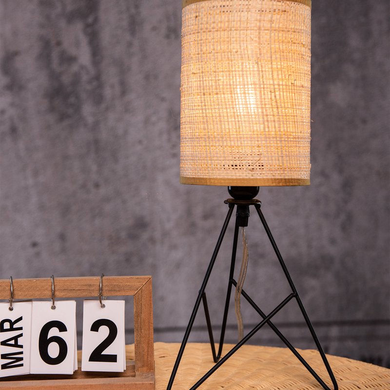 Ele Light & Decor Mini Modern Table Lamp With Rattan Shade In Neutral