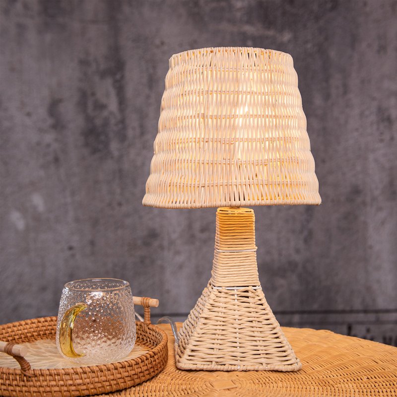 Ele Light & Decor Modern Boho Rattan Table Lamp Woven Bedside Light In Neutral