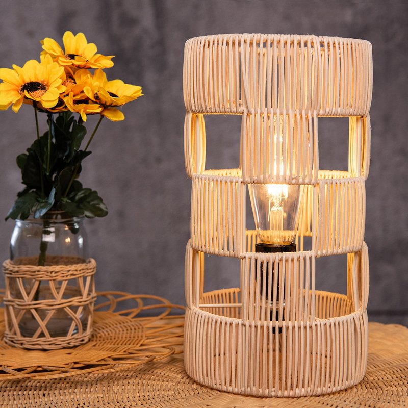 Ele Light & Decor Modern Handcrafted Natural Rattan Table Lamp In Neutral