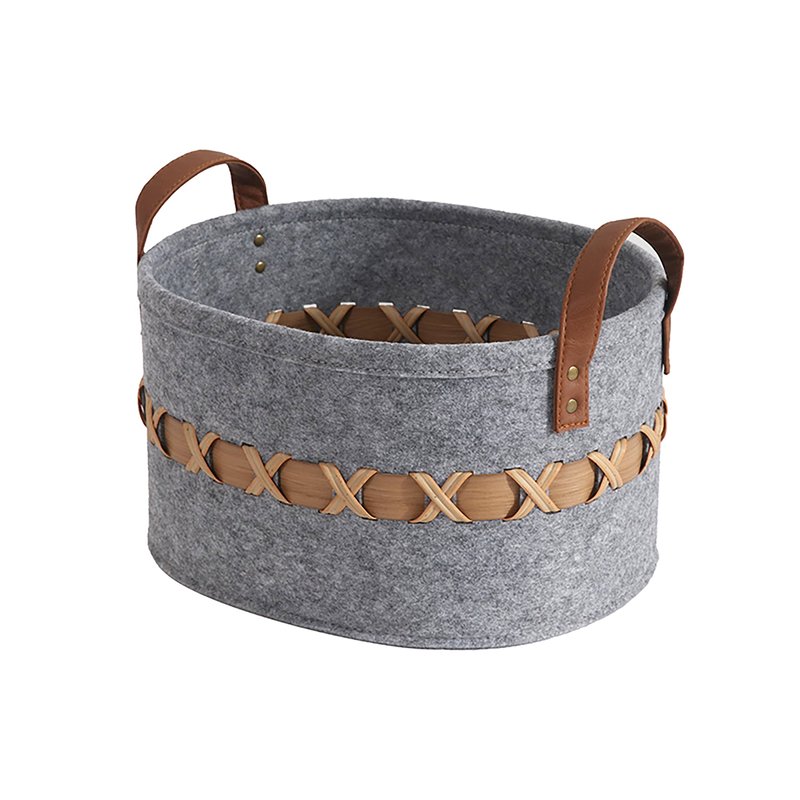 Ele Light & Decor Modern Storage Basket With Faux Leather Handles Set Of 3 In Gray