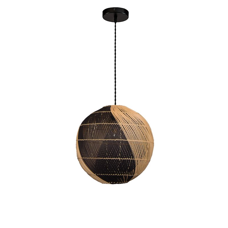 Ele Light & Decor Natural Two-tone Globe Basket Rattan Pendant Light In Black
