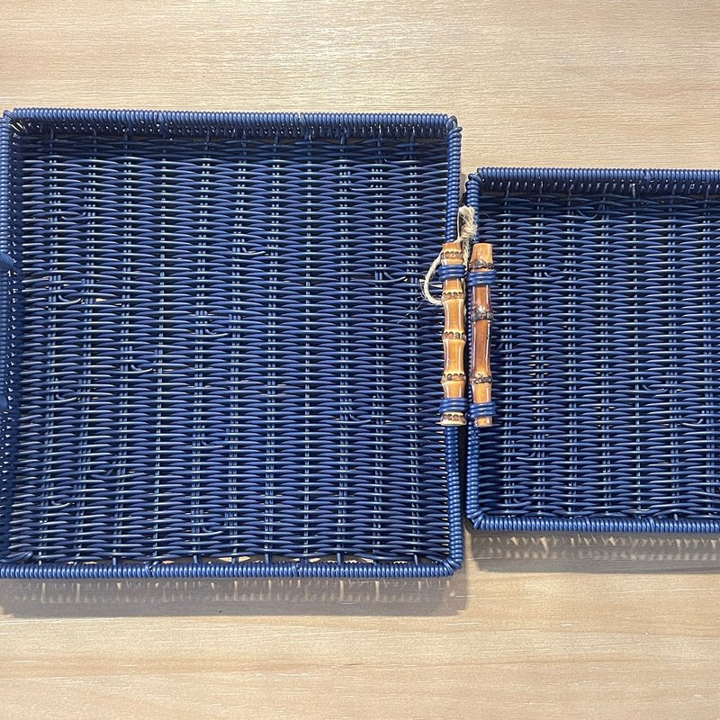 Ele Light & Decor Outdoor/indoor Pe Rattan Serving Tray With Handle Set Of 2 In Blue