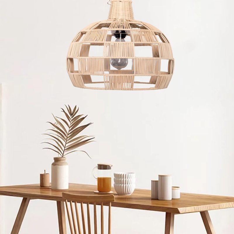 Ele Light & Decor Plug In Wicker Rattan Natural Pendant Dome Shape Hanging Light In Neutral