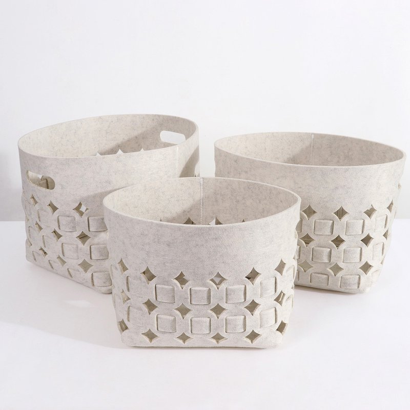 Ele Light & Decor Storage Basket Bin With Built-in Handles Set Of 3 In White