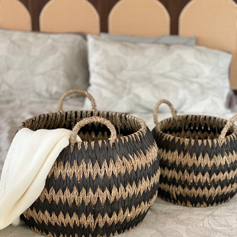 Ele Light & Decor Woven Seagrass Storage Basket With Handles Set Of 2 In Multi