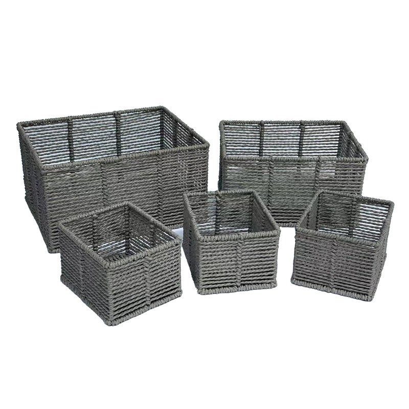Ele Light & Decor Woven Storage Baskets For Organizing Pantry Bin Set Of 5 In Gray