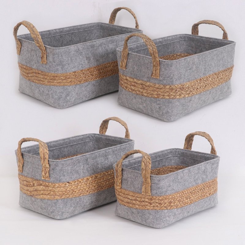 Ele Light & Decor Woven Storage Baskets With Handles Set Of 4 Decorative Bins In Gray