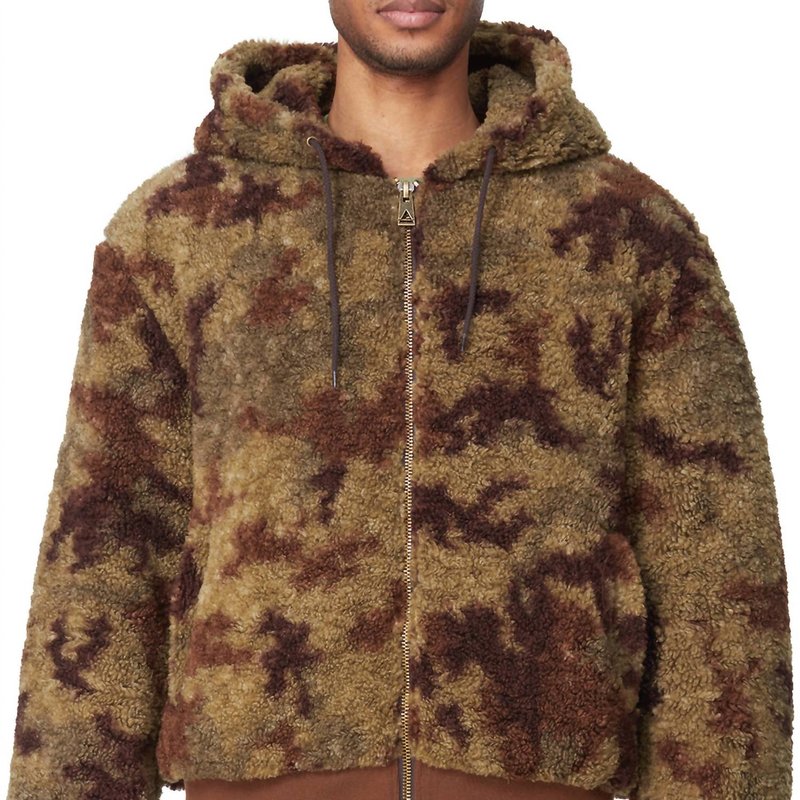 Shop Elevenparis Sherpa Hooded Camo Jacket In Brown