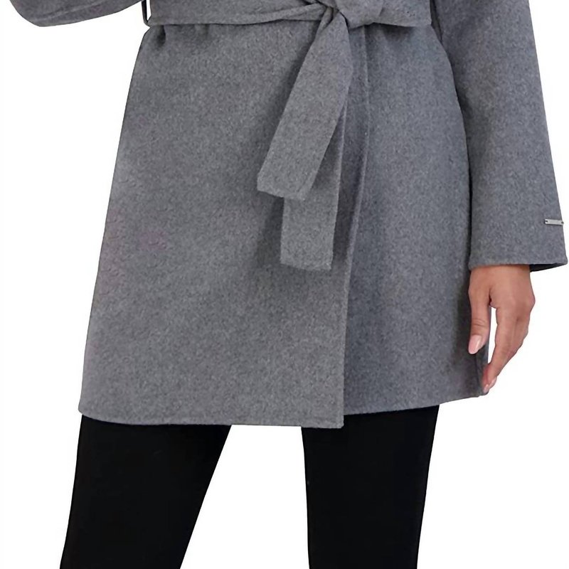 Shop Elie Tahari Ella Wool Wrap Coat In Grey