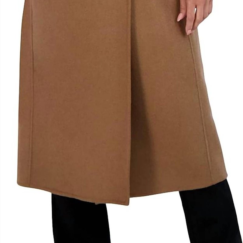 Shop Elie Tahari Maxi Double Face Belted Wrap Coat In Brown