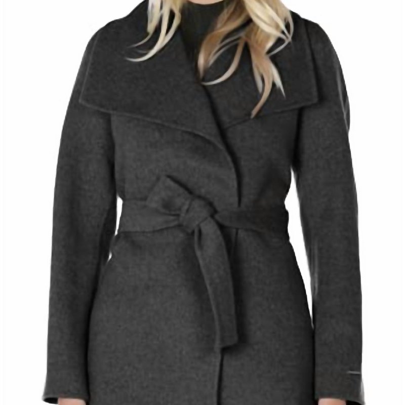 Shop Elie Tahari Wool Wrap Coat With Tie Belt In Grey