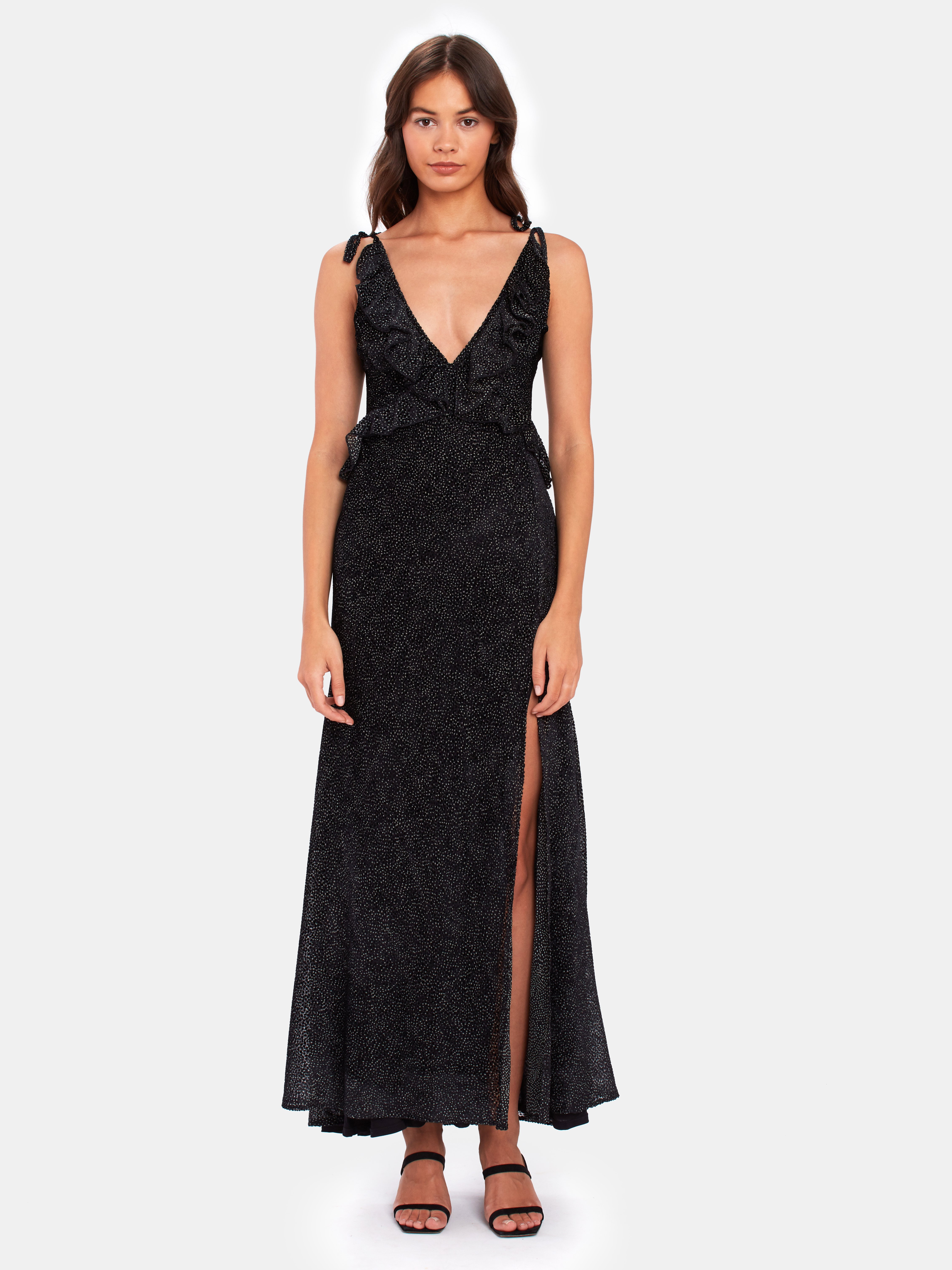 shoulder tie maxi dress