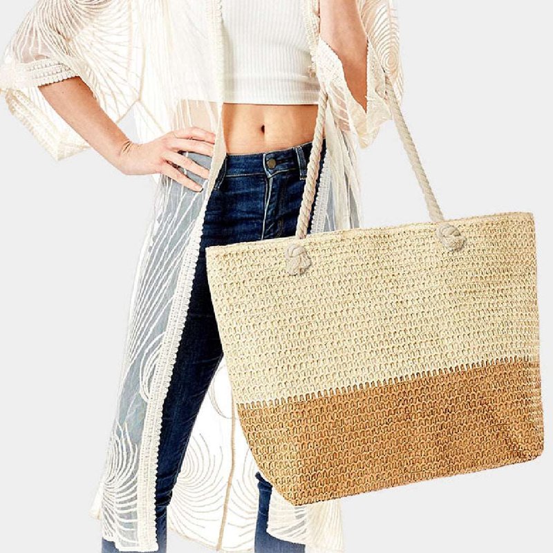 Embellish Your Life 2 Tone Straw Beach Tote In Brown