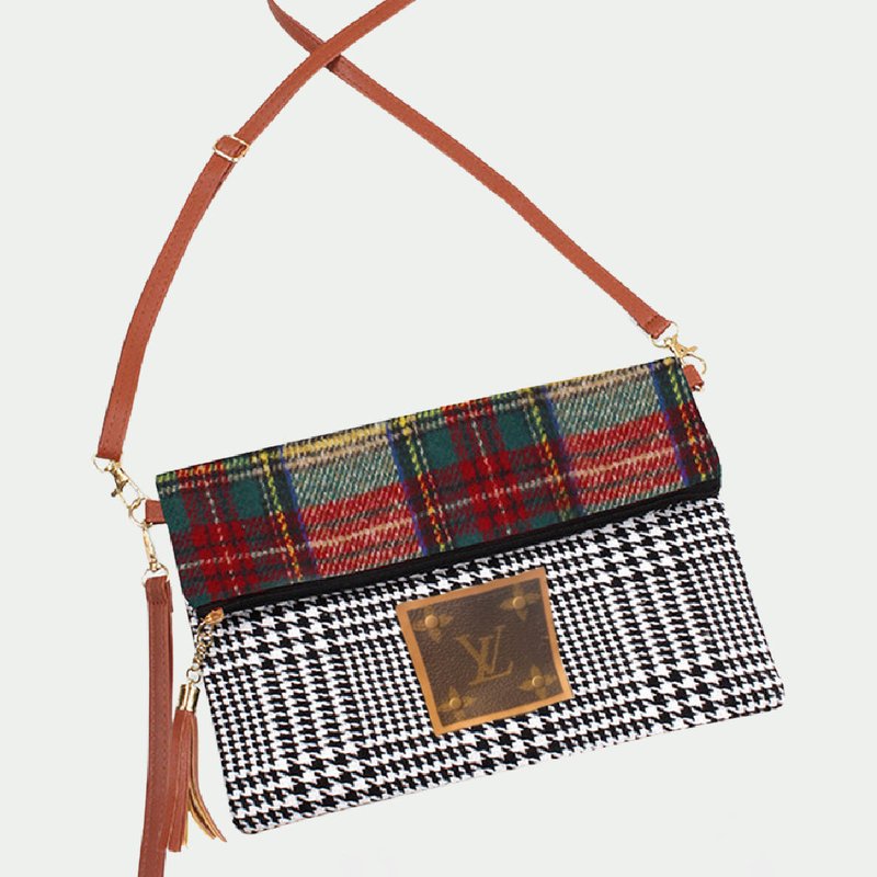Embellish Your Life 3 -in-1 Tartan Plaid And Houndstooth Cross Body Bag In Grey
