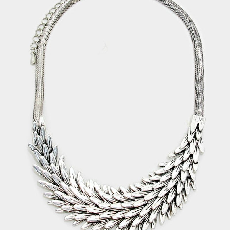 Embellish Your Life Antique Silver Feathered Necklace In Grey