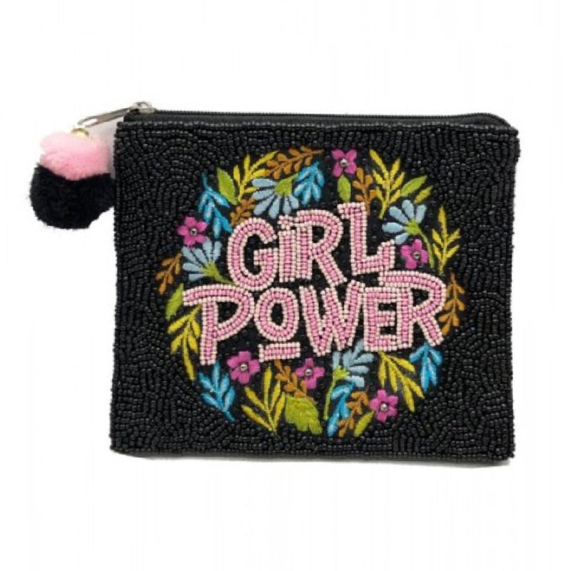 Embellish Your Life Girl Power Beaded Pouch Bag In Black