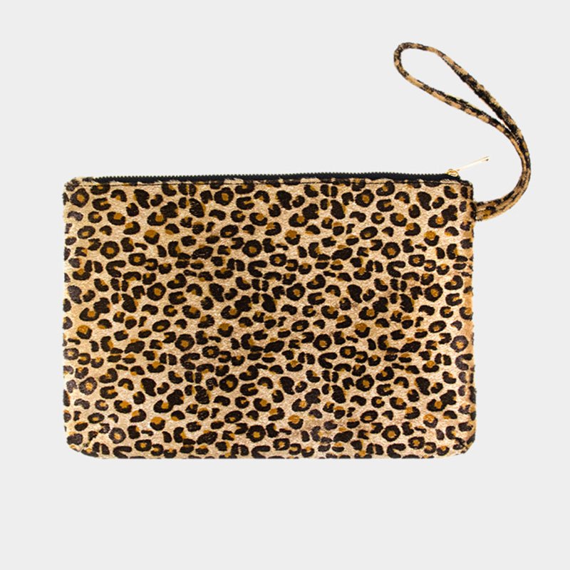 Embellish Your Life Leopard Faux Fur Wristlet In Brown