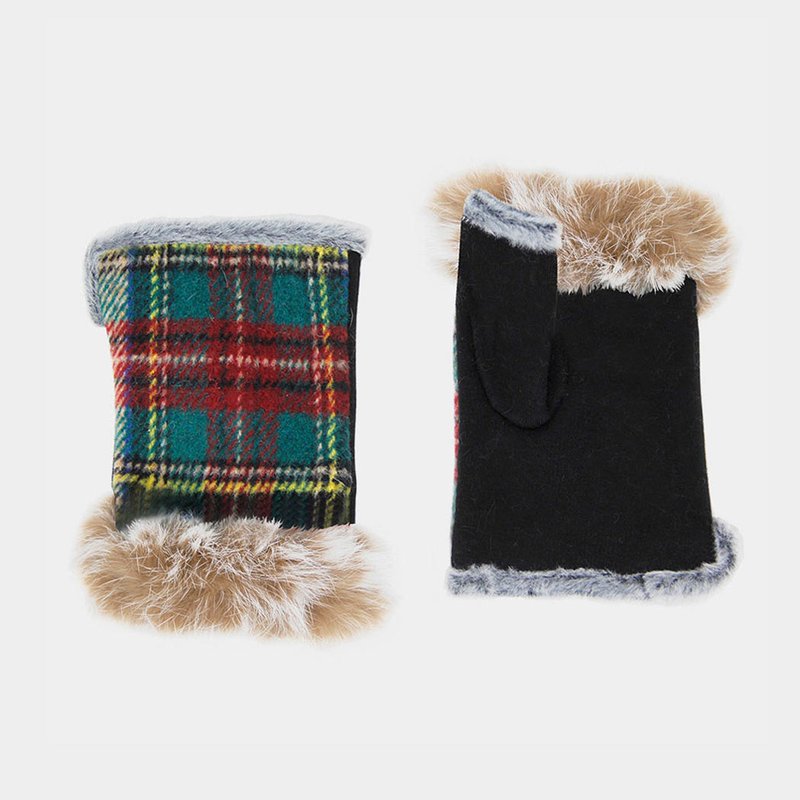 Embellish Your Life Plaid Fingerless Gloves In Brown