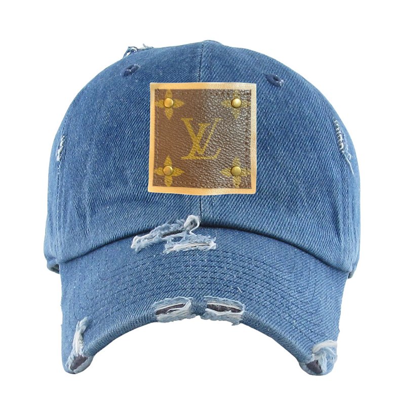 Embellish Your Life Up-cycled Distressed Denim Baseball Cap In Blue
