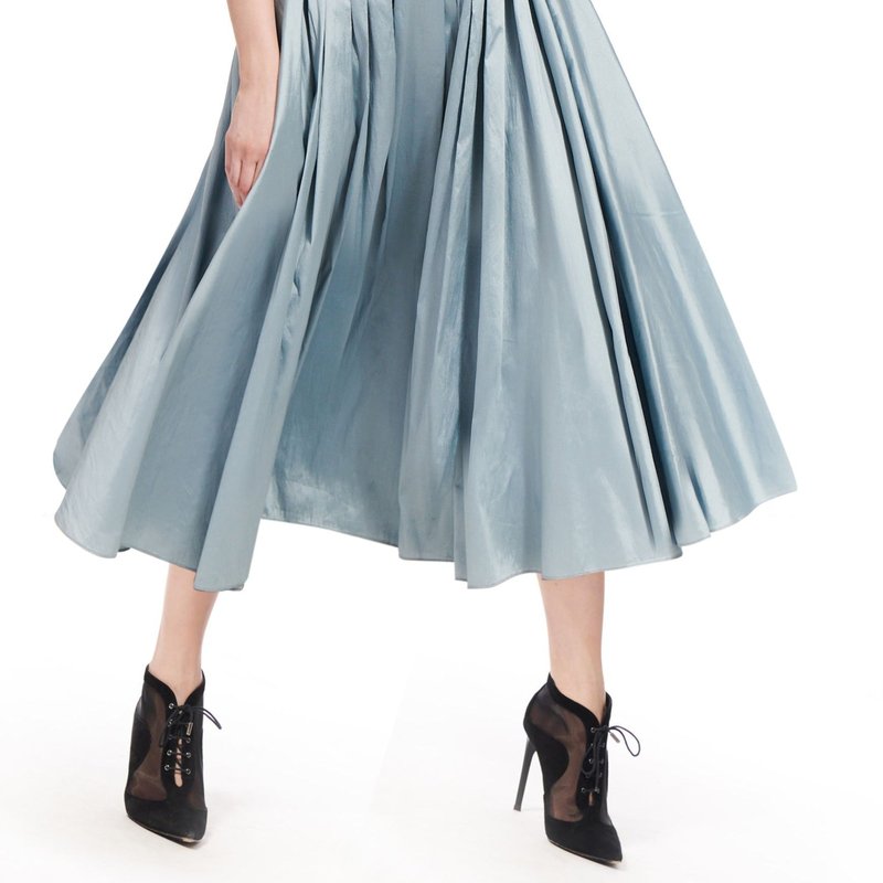 Shop Emily Shalant Light Blue Taffeta Tea Length Midi Skirt