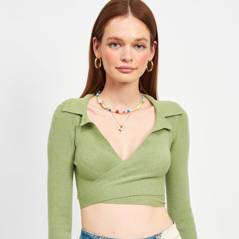 Emory Park Finley Long Sleeve Wrapped Crop Top In Green