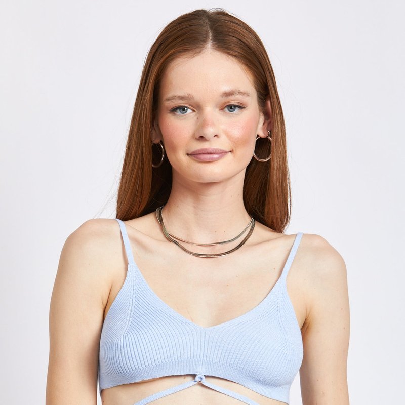 Emory Park Henley Spaghetti Strap Crop Top In Blue