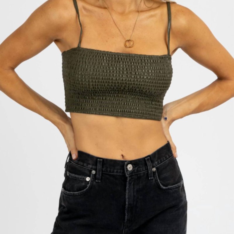 Shop Emory Park Leather Smocking Crop Top In Green