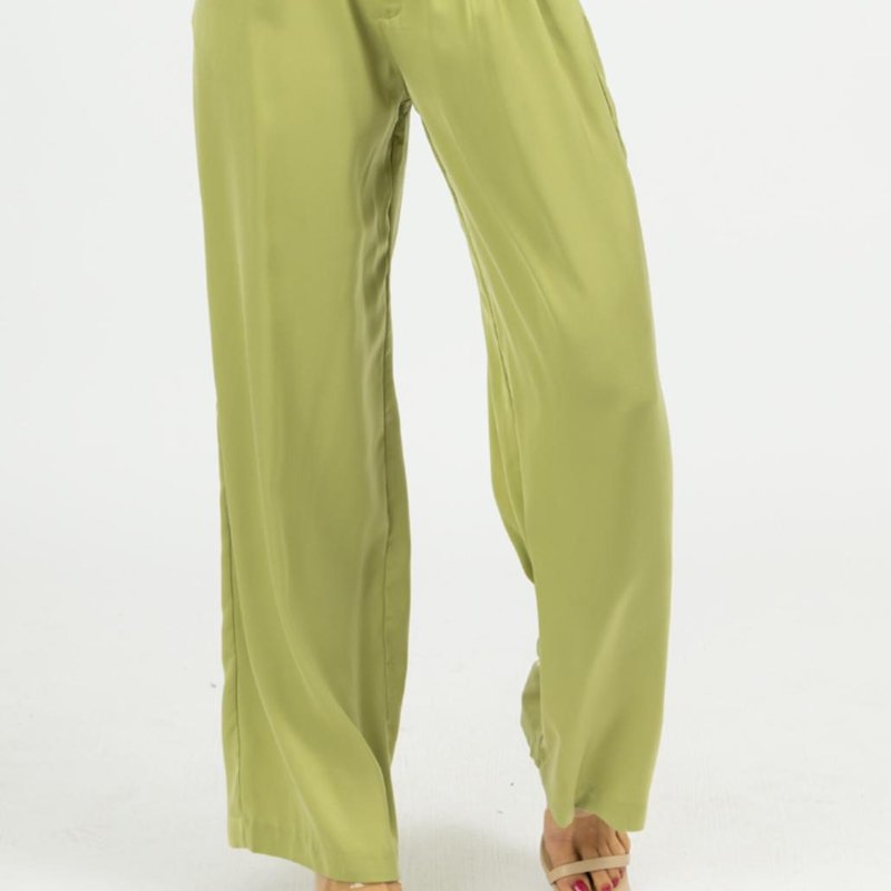 Shop Emory Park Satin High Waisted Wide Leg Trousers In Green