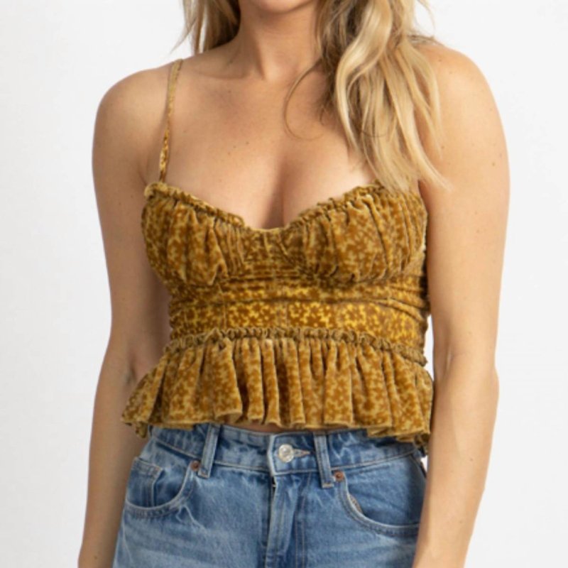 Shop Emory Park Velour Floral Bustier Top In Yellow