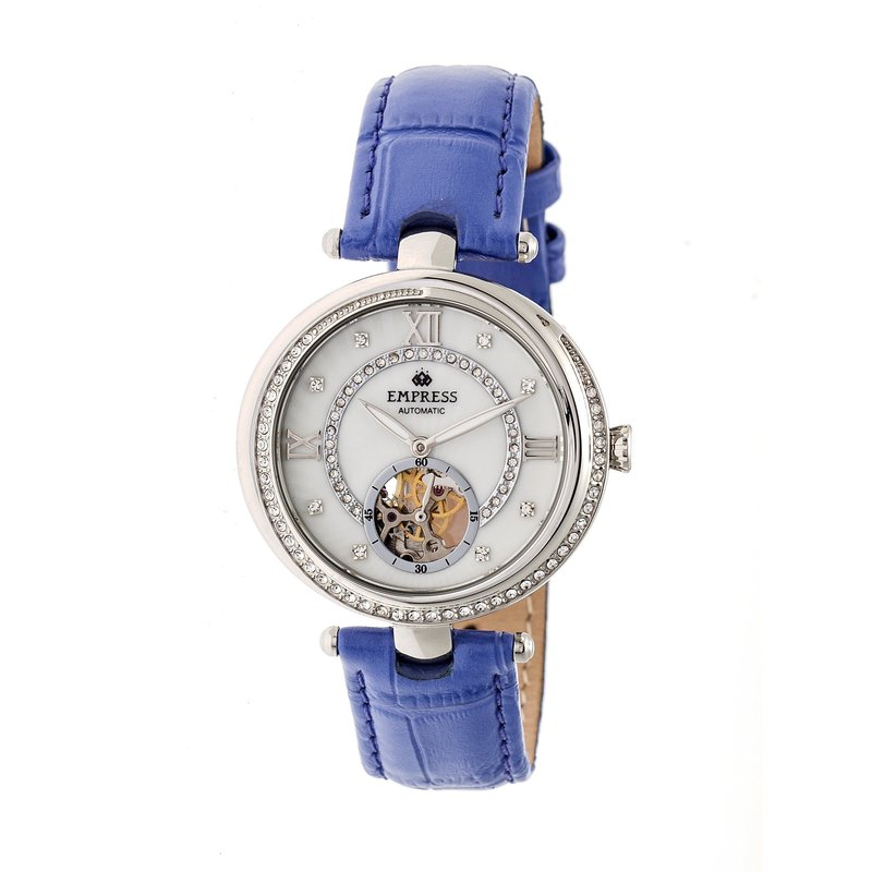 Empress Watches Empress Stella Automatic Semi-skeleton Mop Leather-band Watch In White